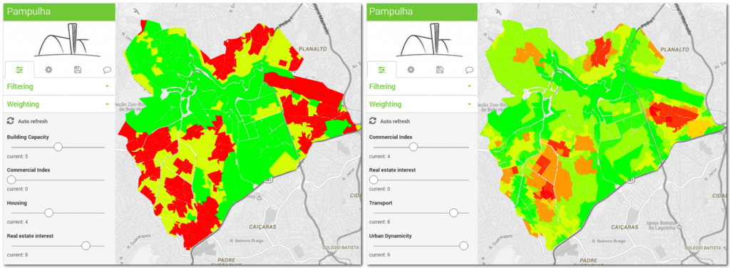 InViTo - Spatial effect of selected criteria depending on assigned weights